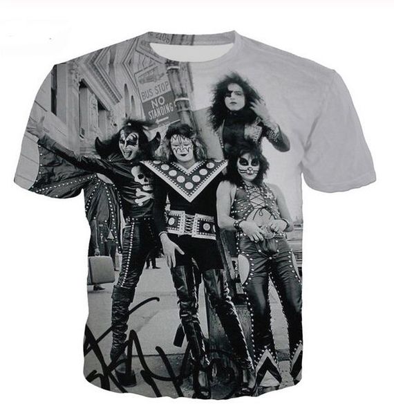 

new fashion rock kiss metal bandt-shirts men fashion clothing 3d print men women harajuku style streetwear el041, White;black