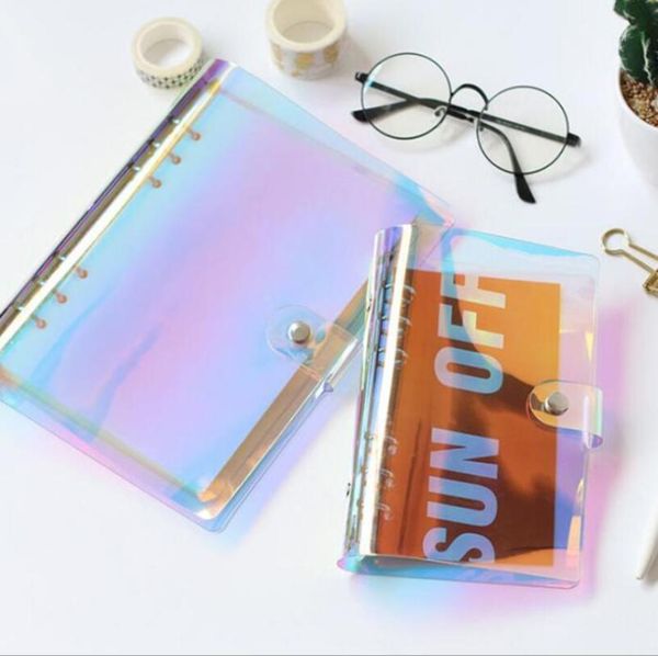

a5 a6 pvc creative laser binder loose notebook diary memos loose leaf note book notepad weekly planner office school supplies, Purple;pink