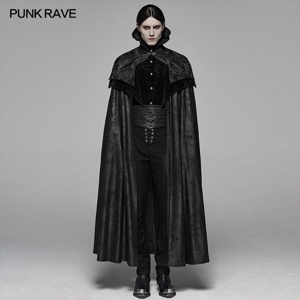 

punkrave men's gothic noble gorgeous cloak jacquard imitation horse wool splice stage performance halloween vampire costume, Black;brown