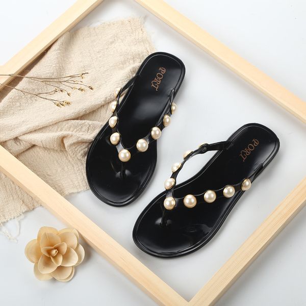 

pearls bright drill cool slippers women platform sandals bling beach slides flip flops comfortable flat shoes chaussure femme, Black