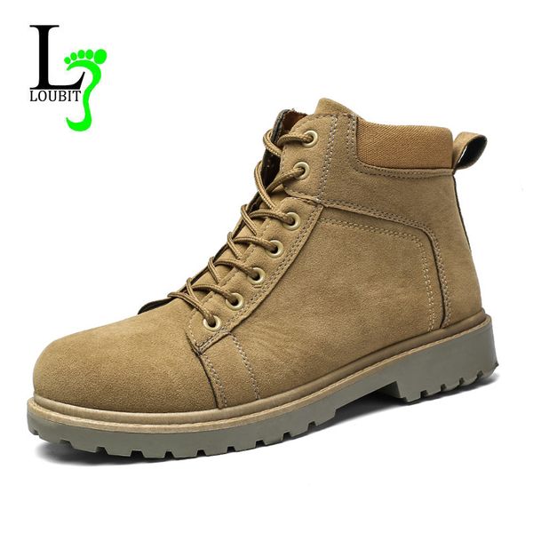 

men's boots autumn leather casual shoes for men work boots breathable ankle rubber leather shoe 2018 fashion botas lace up, Black