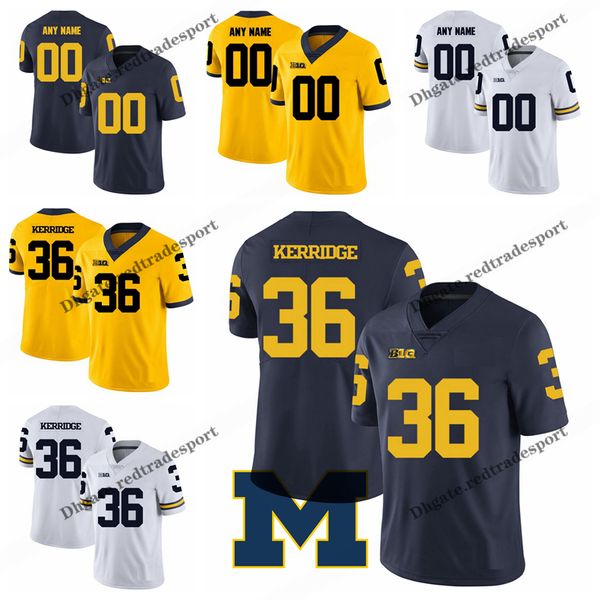 

customize 2019 michigan wolverines joe kerridge college football jerseys mens blue yellow #36 joe kerridge stitched football shirts s-xxxl, Black