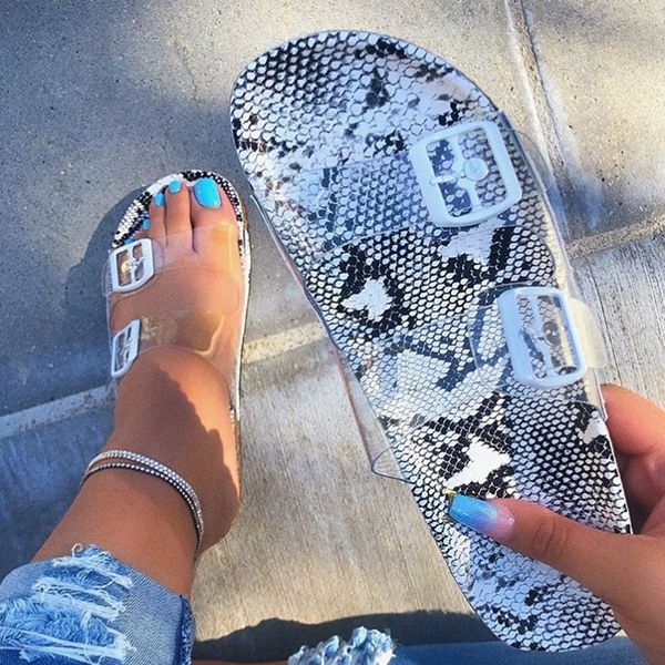 

2020 women slippers transparent snake ladies slippers summer fashion gladiator slides crystal sandals beach shoes, Black