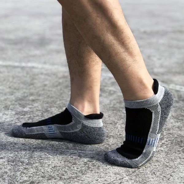 

men 5pairs ergonomic breathable trekking walking ankle athletic socks non slip cycling soft running outdoor sports cotton blend, Black
