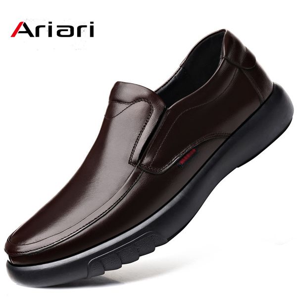 

ariari 2020 men's genuine leather shoes black wedding party shoes soft anti-slip rubber loafers man casual dress