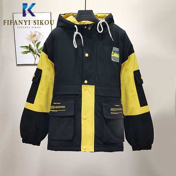 

2019 winter jacket women short hooded coat fashion thick warm jackets parka female plus size loose cotton coats casual outerwear, Black