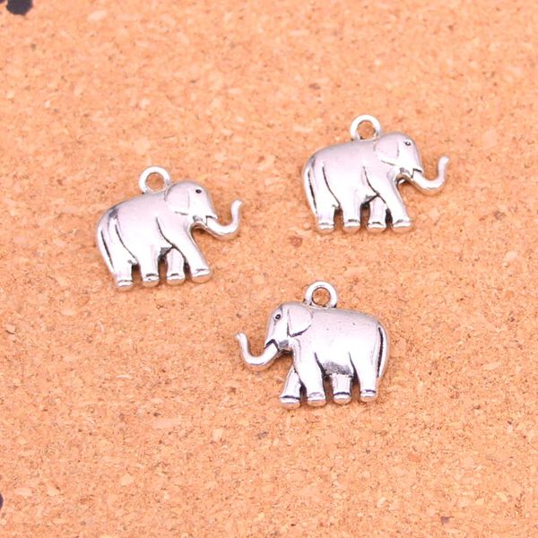 35pcs encantaram pingentes de prata antiga de elefante de dois lados, fazendo jóias de prata tibetanas de bricolage DIY 21*18*5mm