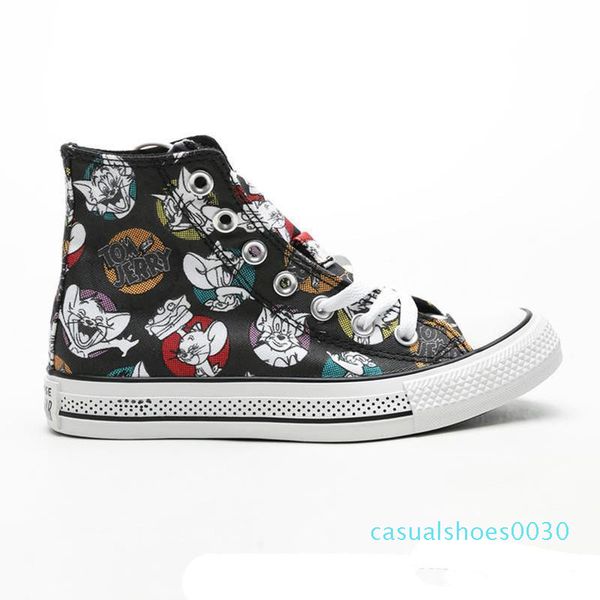 

designer 2020 fashion new cartoon star 1970s hi tom & jerry casual canvas men women skateboarding sneaker trainers fashion plimsolls c30, Black