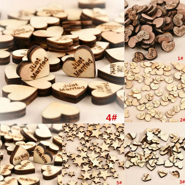 

100pcs rustic wooden love heart star wedding table scatter decoration crafts diy