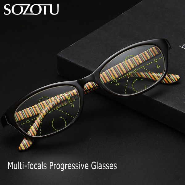 

sozotu multi-focal progressive reading glasses women presbyopia diopter eyeglasses female eyewear +1.0+1.5+2.0+2.5+3.0 yq638, White;black
