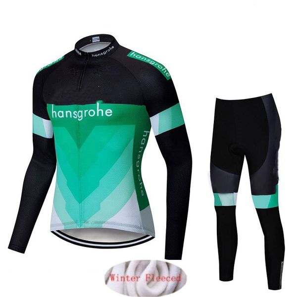 

2020 hansgrohe team winter thermal fleece long clothes set mens cycling jersey bib long bike bicycle ropa ciclismo bike clothing, Black;blue