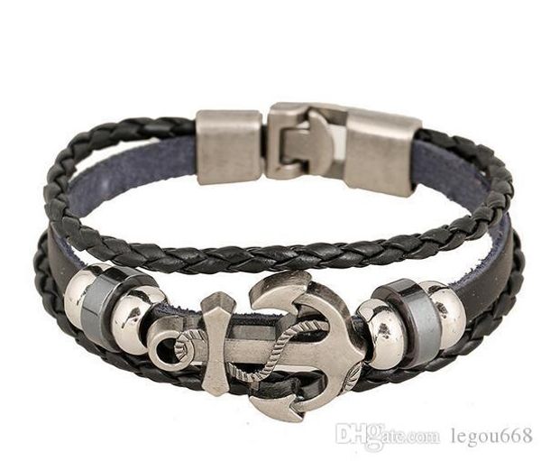 

панк нового кожаного браслета завод прямого сплав якорь якорь кожаный браслет, Golden;silver