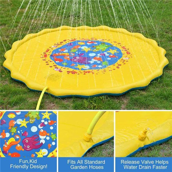 

170cm outdoor lawn beach inflatable water spray sprinkler kids play pad mat water games beach mat cushion toys tub swiming pool