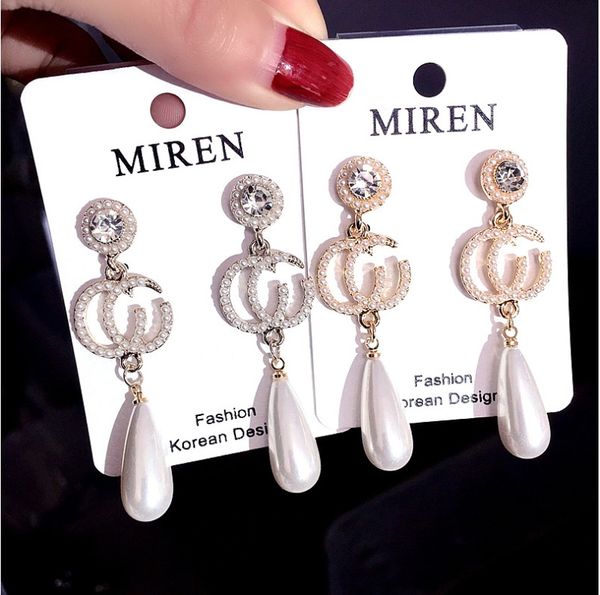

boutique letter pearl temperament gold silver women's charm pendants earrings fashion jewelry, Golden