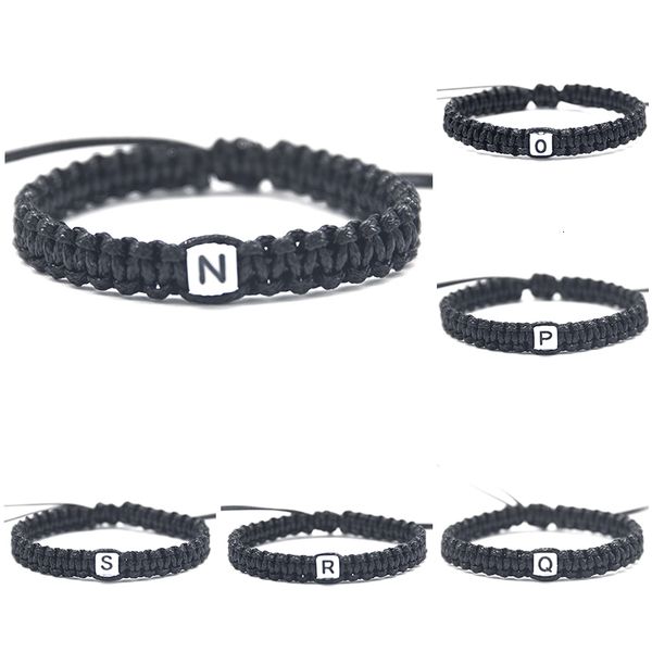 

black cord with n to z letter charm bracelets rope chain adjust size for lovers friends family members beaded jewelry gifts, Golden;silver