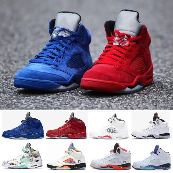 

new 5 premium triple black men basketball shoes white cement suede blue metallic s gold wings pe oreo 5s sport sneakers us 5.5-13