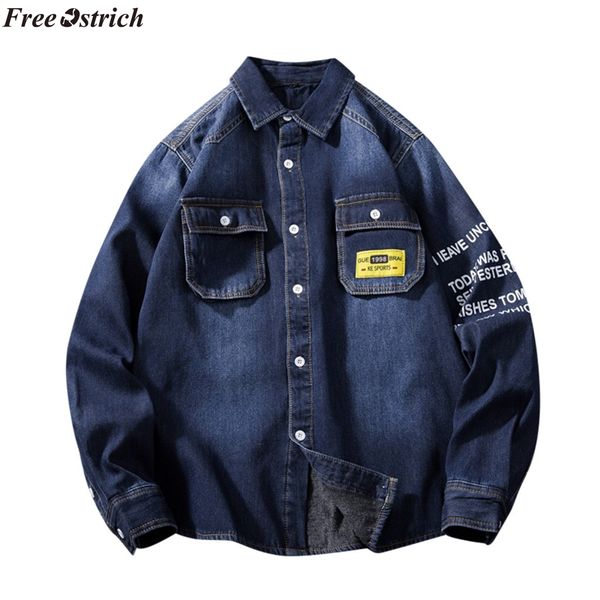 

ostrich men jacket 2019 men add wool upset casual winter patchwork long sleeve jean jacket coat,windproof, Black;brown