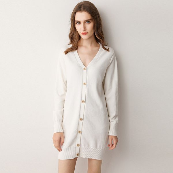 

spring thin cardigans sweater women tide new casual long sleeve v-neck knitted sweater solid color large size women, White