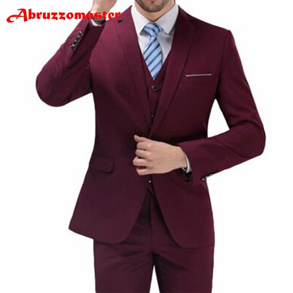 

abruzzomaster burgundy men groom suits 3 piece wedding suits groom tuxedos custom made man (jacket+pants+vest, White;black