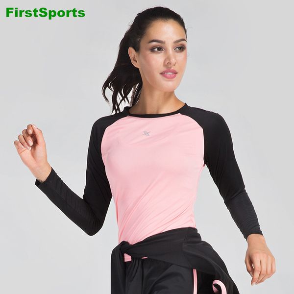 

women's yoga shirts gym long sleeve fitness running sportswear spliced color stretchy quick dry workout sports t-shirts, White;red