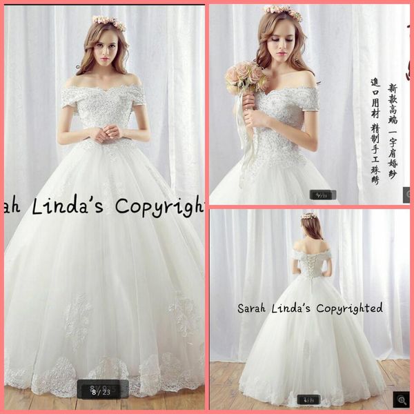 

2019 ball gown off the shoulder wedding dress v neckline beading pearls stylish bridal gowns appliques lace fashion wedding gowns, White