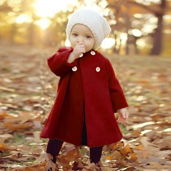 

autumn winter girls kids outwear baby long sleeve solid child cloak button jacket warm coat clothes suitable for 6m-3t girls, Blue;gray