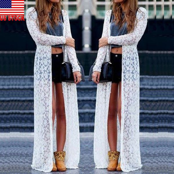 

boho beach sheer lace fl crochet long cardigan summer blouse dress