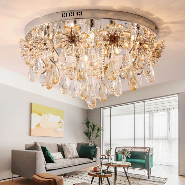 Crystal Chandelier Lighting Luxury Chrome Plate Crystal Round
