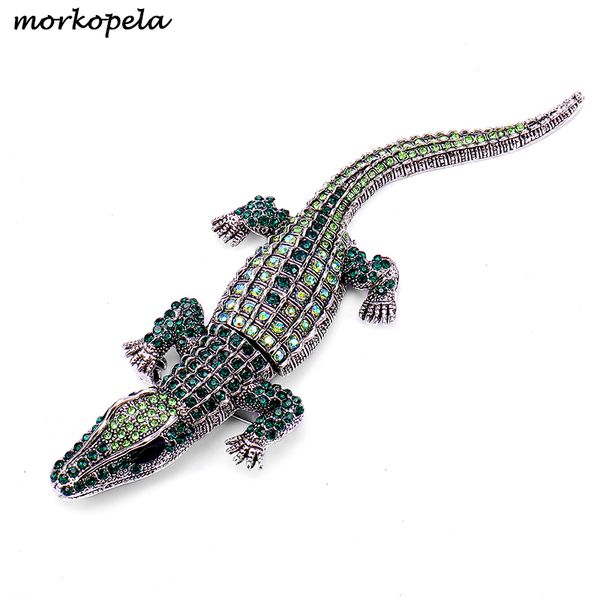 

morkopela crocodile rhinestone brooch vintage animal pins and brooches gift for women crystal alligator pin jewelry metal broach, Gray