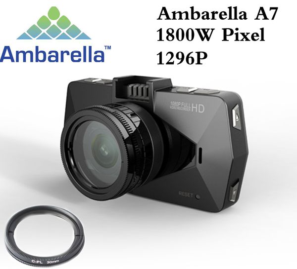 

camera ambarella a7 la70 car dvr video recorder full hd 1296p gps logger night vision polarizing cpl filter support 64g