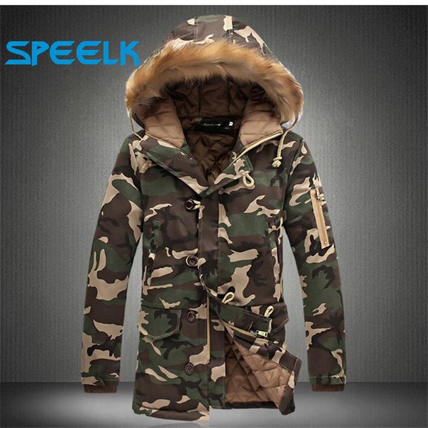 

brand new camouflage jackets men women winter snowcoat fur collar parka coat couples thick cotton-padded jacket, Tan;black