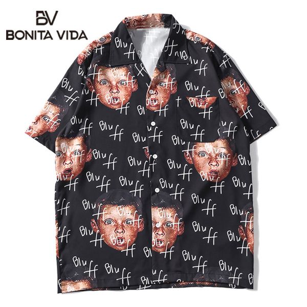 

футболки бонита вида блеф мальчик полный печать хип-хоп рубашка мужчины лето пляж гавайская короткий рукав мужская одежда, White;black