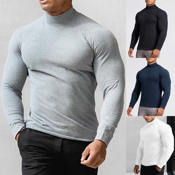 

2020 streetwear hip hop funny t shirts pure color high neck fitness long sleeve quick drying sport men t shirt camiseta, White;black
