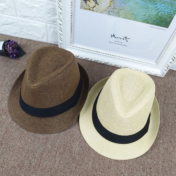 

fashion fedoras for men women panama straw jazz hat beach casual shade sun caps for ladies, Blue;gray