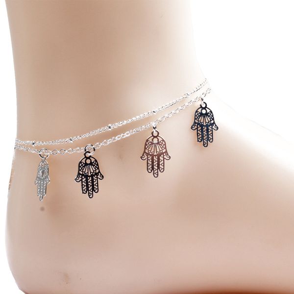 

fashion palm pendant cute pendant anklets bohemian summer beach gold silver foot chain anklet bracelet for women jewelry, Red;blue