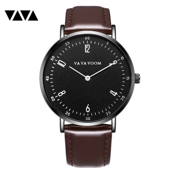 

vava voom 2019 men's watches waterproof quartz wristwatch brown leather strap calendar relogio masculino clock male, Slivery;brown