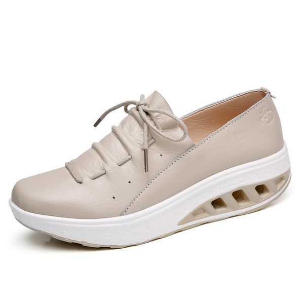 

women's shoes leather flat platform increased internal casual sneakers 2019 new fashion breather rocking shoes plus size 36-42 cj191220, Black