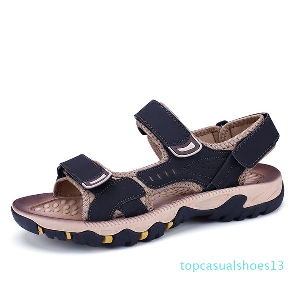 

brand 2019 hook loop cow leather men sandals breathable summer new for beach male shoes mens gladiator sandal 38-44 t13, Black