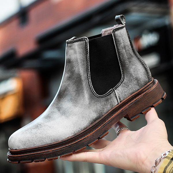 

2020 winter genuine leather boots men comfortable casual slip-on with fur keep wram shoes for male botas, Black