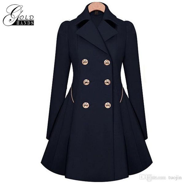 

gold hands women winter trench coat long style overcoat female windbreaker slim double-breasted outerwear jacket trench clothing, Tan;black
