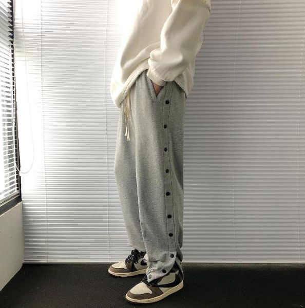 

mens casual sweatpants new straight male button elastic waist loose hiphop trousers boys joggers pants jogger men bottoms, Black