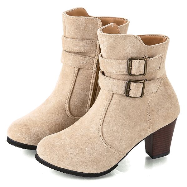 

women's ankle boots zipper mid square heels platform for ladies buckle footwear women's shoes fashion women shoes c12-72, Black