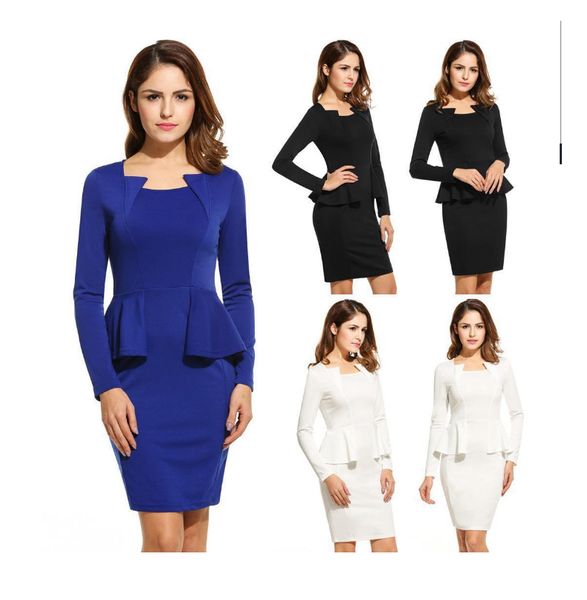 

women clothes designer dresses dress fake two piece suit sellers dress long sleeves lotus leaf edge longuette hem cultivate oneself ski, Black;gray
