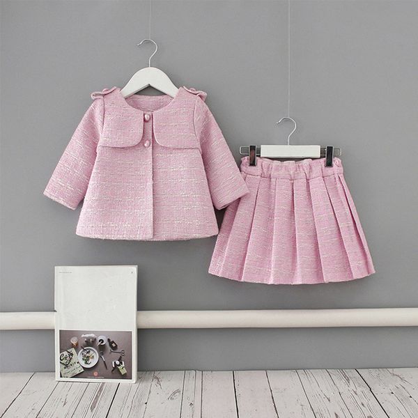 

kids clothes outfits 2020 england style spring outwear+pleated skirt 2pcs/set children clothing suit girls clothes 0-4y t200413, White