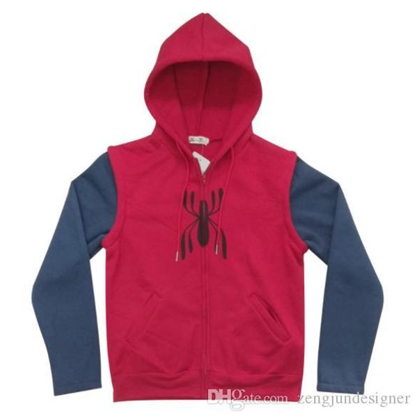 

паук принт мужская осень дизайнерские толстовки кардиган молния экипаж шеи homme одежда герой стиль повседневная одежда, Black