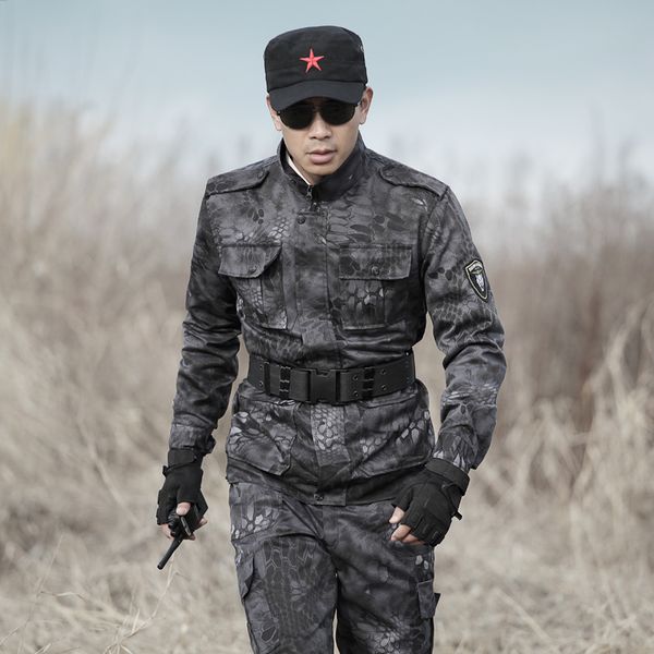 

outdoor man army tactical uniform black camouflage combat suit war game cs training clothing jacket+pants 4xl, White;black