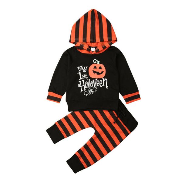 

canis infant baby boy девушки с длинным рукавом хэллоуин тыква толстовки письмо sweatershirt + брюки одежда set, White