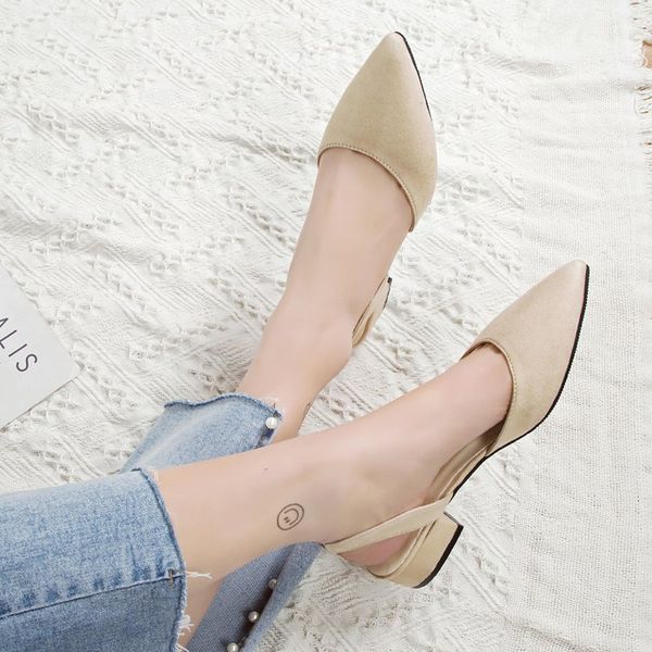 

sandalia feminina short heel with low heel high pointed shallow mouth suede sandals women word buckle single shoes ggxsa, Black