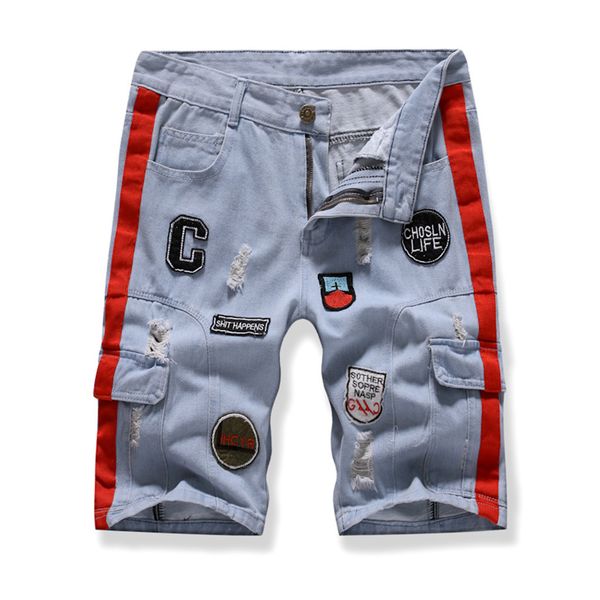 

men summer short jeans casual jean shorts skate board slim fashion jeans #3l29, Blue