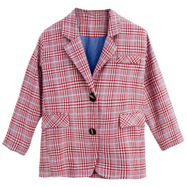 

kids blazers autumn spring girls casual suit jackets clothing single breasted plaid long children clothes, Blue